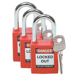 Brady Lockout Padlock,KA,Red,1-3/4"H,PK3 105886
