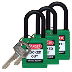 Brady Lockout Padlock,KA,Green,1-3/4"H,PK3 123335