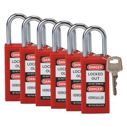 Brady Lockout Padlock,KA,Red,3"H,PK6 123423