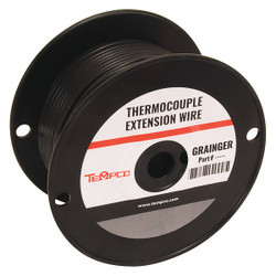 Tempco ThermocoupleWire,TypeJX,24AWG,Blk,100ft TCWR-1018