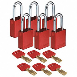 Brady Lockout Padlock,Al,Red,Key Different,PK6 ALU-RED-38ST-KD6PK