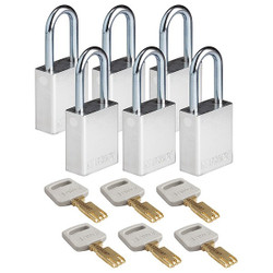 Brady Lockout Padlock,Al,Silver,Key Alike,PK6 ALU-SLV-38ST-KA6PK