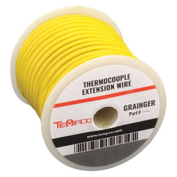 Tempco ThermocoupleWire,TypeKX,20AWG,Ylw,100ft TCWR-1020