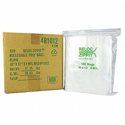 Reloc Zippit Reclosable Poly Bag,Zip Seal,PK500 4R1012