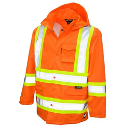 Tough Duck Rain Jacket with Hood,Hi-Vis Orng,3XL S37221