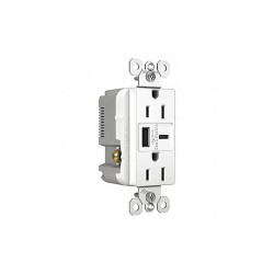 Legrand USB Charger Recept,15 A,White,Type A/C R26USBACW