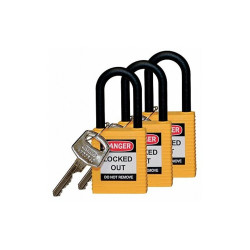 Brady Lockout Padlock,KA,Yellow,1-3/4"H,PK3 123336