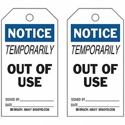 Brady Notice Tag,7 in H,4 in W,Polyester,PK10 86478
