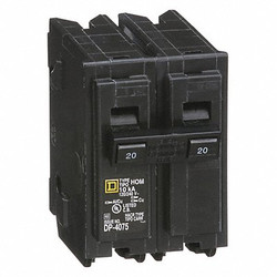 Square D Circuit Breaker,20A,Plug In,120/240V,2P HOM220