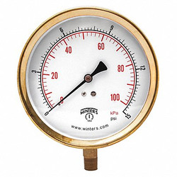 Winters Pressure Gauge,4-1/2" Dial Size,Gray P1S419