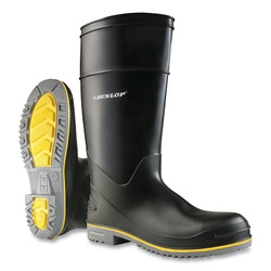 Polyflex 3 Rubber Boots, Steel Toe, Men's 10, 15 in Boot, PolyBlend/PVC, Black/Gray/Yellow
