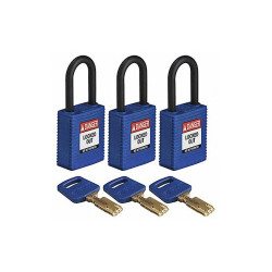 Brady Lockout Padlock,Nylon,Bl,1-13/16" H,PK3  NYL-BLU-38PL-KA3PK