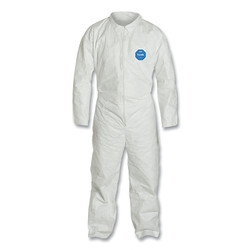 Tyvek 400 Coverall, Serged Seams, Collar, Elastic Waist, Open Wrists/Ankles, Front Zipper, Storm Flap, White, Large, VP