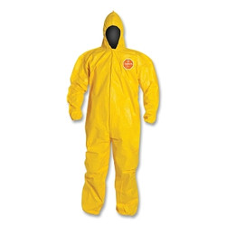 Tychem 2000 Coverall, Bound Seams, Attached Hood, Elastic Wrists and Ankles, Front Zipper, Storm Flap, Yellow, 3X-Large