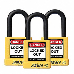 Zing Lockout Padlock,KA,Yellow,1-3/4"H,PK3 7068