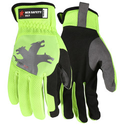 MCR Safety® HyperFit Mechanics Gloves, Large, Hi-Vis Lime, 1/Pair