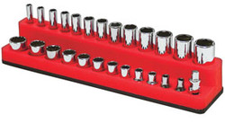 1/4" Dr Shallow/Deep 26-Hole Magnetic Socket Organizer, Rocket Red 727