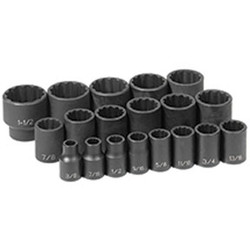 19 Pc. 1/2" Drive 12 Point Fractional Impact Socket Set 1719