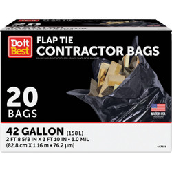 Do it Best 42 Gal. Flap Tie Contractor Black Trash Bag (20-Count) 647926
