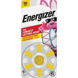 Energizer Size 10 Yellow Tab Hearing Aid Batteries (6-Pack) 10CR-6ENRUS