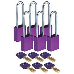 Brady Lockout Padlock,Purple,1-1/2" W Body,PK6 ALU-PRP-76ST-KA6PK