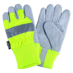 Condor Leather Palm Gloves,Hi-Vis Lime,XL,PR 4NHF3