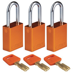 Brady Lockout Padlock,Al,Open Shackel,Org,PK3 ALU-ORG-38ST-KA3PK