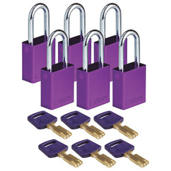 Brady Lockout Padlock,Al,Purple,1-13/16" H,PK6 ALU-PRP-38ST-KD6PK