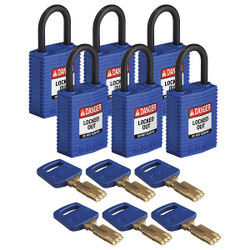 Brady Lockout Padlock,Nylon,1/4" W,Bl,PK6 CPT-BLU-25PL-KA6PK