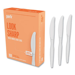 Perk™ Heavyweight Plastic Cutlery, Knife, White, 100/Pack PK56403