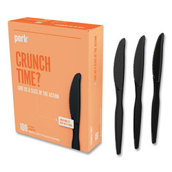 Perk™ Heavyweight Plastic Cutlery, Knives, Black, 100/pack PK56393
