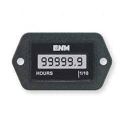 Enm Hour Meter,LCD,2-Hole,4.5 to 28VDC T1121BB