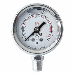 Winters Pressure Gauge,1-1/2" Dial Size,Silver PFQ1211
