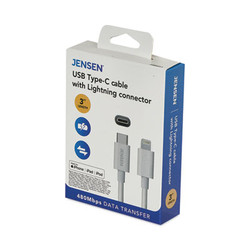 JENSEN® USB-C to Lightning Cable, 3 ft, White JU832C3V