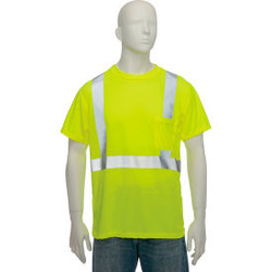 OccuNomix Standard Wicking Birdseye Class 2 T-Shirt W/ Pocket Hi-Vis Yellow L LU