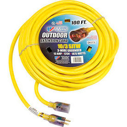 U.S. Wire 68100 100 Ft. Single Tap Extension Cord w/ Lighted Ends, 10/3 Ga. SJWT