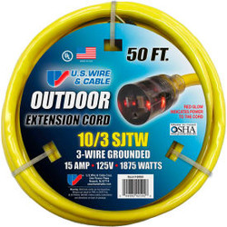 U.S. Wire 68050 50 Ft. Single-Tap w/ Lit End Temp-Flex Extension Cord 10/3 Ga. 3