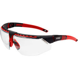 Uvex Avatar Hydroshield Safety Glasses Red Frame Clear Lens Scratch-Resistant An