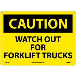 Safety Signs - Caution Watch Out Forklift Trucks - Rigid Plastic 10""H X 14""W
