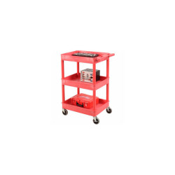 Luxor RDSTC111RD Red 3 Shelf Tray Shelf Plastic Cart 24 x 18