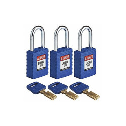 Brady Lockout Padlock,Nylon,Bl,1/2" W,PK3  NYL-BLU-38ST-KA3PK