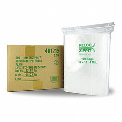 Reloc Zippit Reclosable Poly Bag,Zip Seal,PK500 4R1215