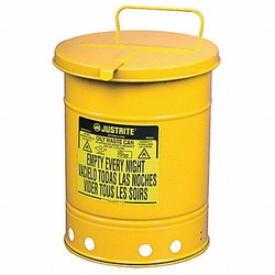 Justrite Oily Waste Can,14 Gal.,Steel,Yellow 09511
