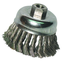 Knot Wire Cup Brush, 5 in Dia., 5/8-11 Arbor, .02 in Carbon Steel