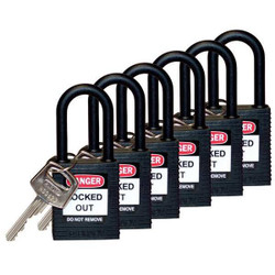 Brady Lockout Padlock,KD,Black,1-3/4"H,PK6  123356