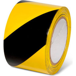 Global Industrial Striped Hazard Warning Tape 3""W x 108'L 5 Mil Black/Yellow 1