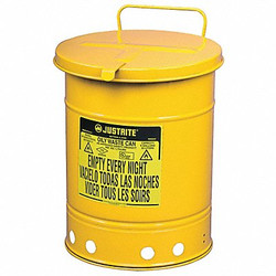 Justrite Oily Waste Can,10 Gal.,Steel,Yellow 09311
