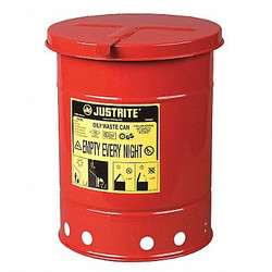 Justrite Oily Waste Can,6 Gal.,Steel,Red  09110