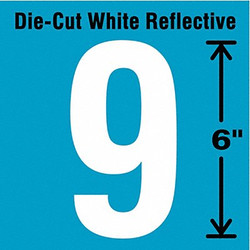 Stranco Die-Cut Reflective Number Label,9,6In H DWR-6-9-EA