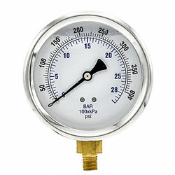 Pic Gauges Pressure Gauge,Liquid,4 In.,400 psi 201L-404I